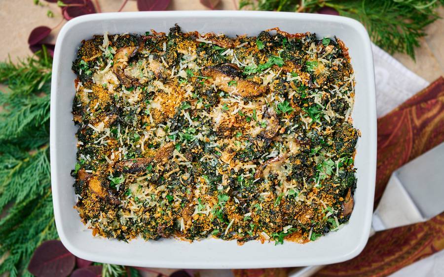 A healthy Portobello and spinach casserole dish shared by chef and caterer extraordinaire Flor Franco.