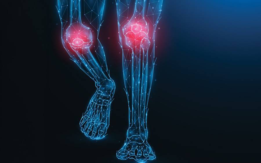 A 3-D image of a person legs highlights the knees.