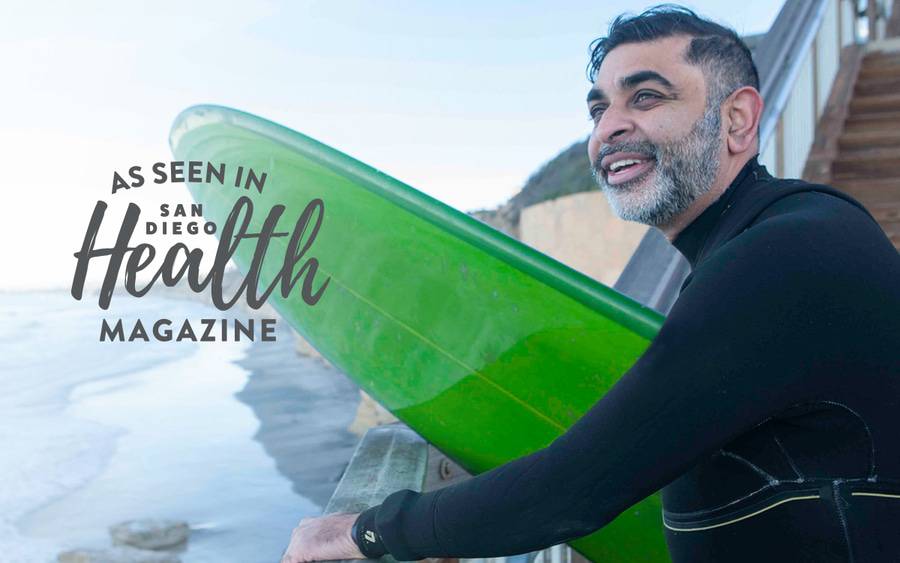Mazer Ally, MD, a gastroenterologist at Scripps Health, stays balanced by surfing - SD Health Magazine