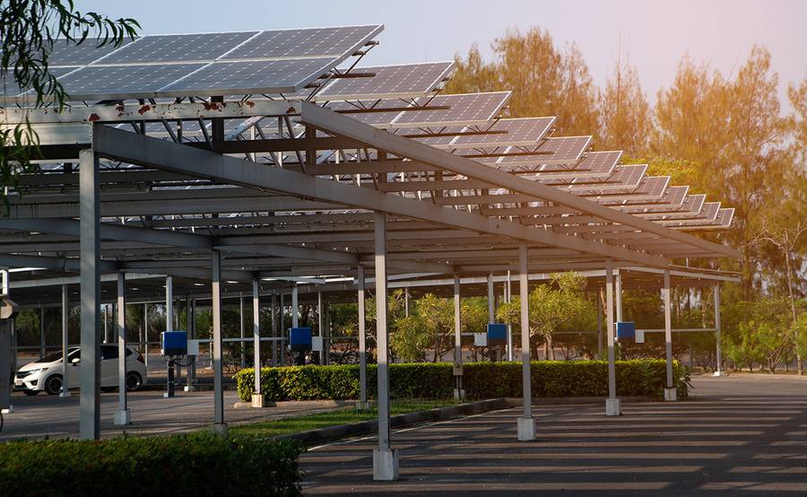 Solar panels provide shade for cars while reducing the carbon footprint of Scripps hospitals and facilities.