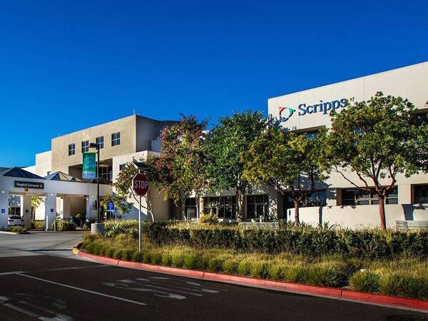 The exterior of Scripps Memorial Hospital Encinitas, located next to the Santa Fe Drive exit off I-5, just east of South Coast Highway 101.