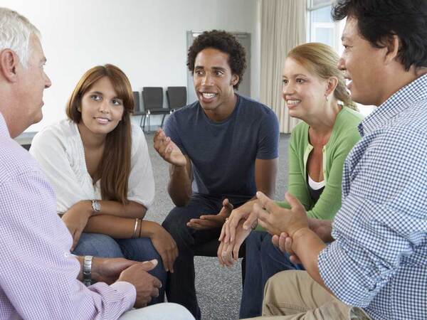 Group therapy session as part of a Scripps addiction treatment program. 