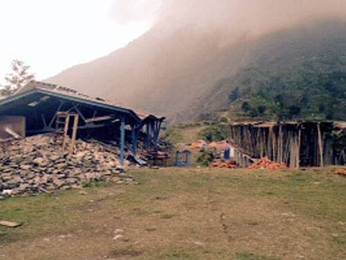 In this photo by a member of the Scripps Medical Response Team, damage from the May 12, 2015 Nepal aftershock can be seen.