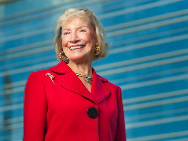 Ann Kulchin in front of Prebys Cardiovascular Institute