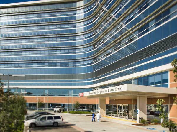 The entrance to the Barbey Family Emergency and Trauma Center.