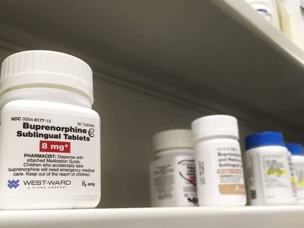 A bottle of a drug called buprenorphine, which Purdue Pharma has patented in a new form to treat opioid addiction.