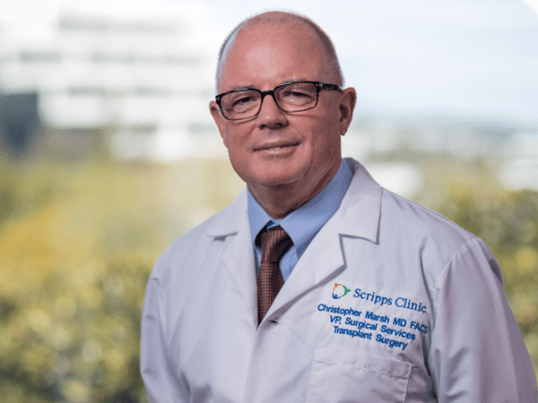 Headshot of Christopher Marsh, MD, transplant surgeon at Scripps Green Hospital. Recently featured in Rancho Santa Fe Review.