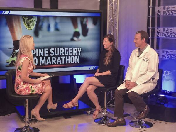Back patient Sarah Swiss and Jamieson Glenn, MD, spine surgeon at Scripps Clinic, on KUSI