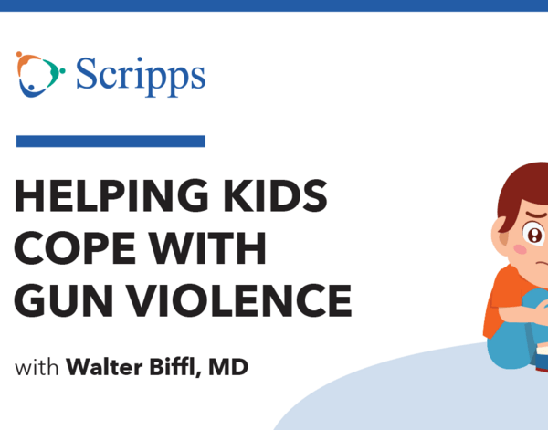 Thumbnail for video-podcast featuring Dr. Biffl discussing how to help kids cope with gun violence.