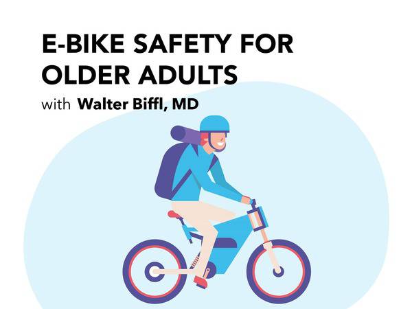 Thumbnail for video podcast featuring Dr. Biffle discussing E-bike safety for older adults.